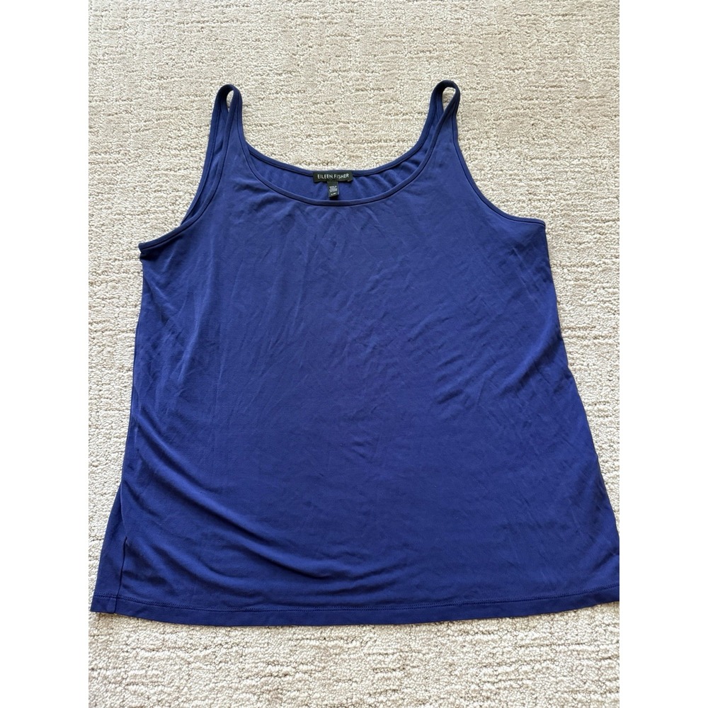Eileen Fisher Women Deep Blue 100% Silk Scoop Neck Tank Top Quiet luxury Size L